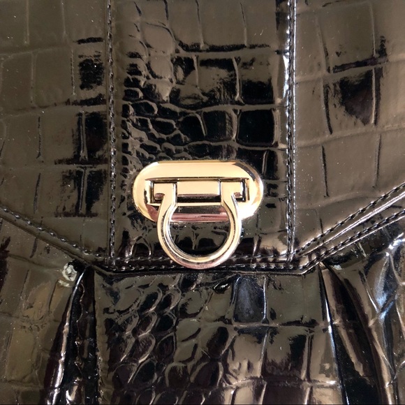 Black Patent Croc Envelope Clutch - Picture 7 of 7